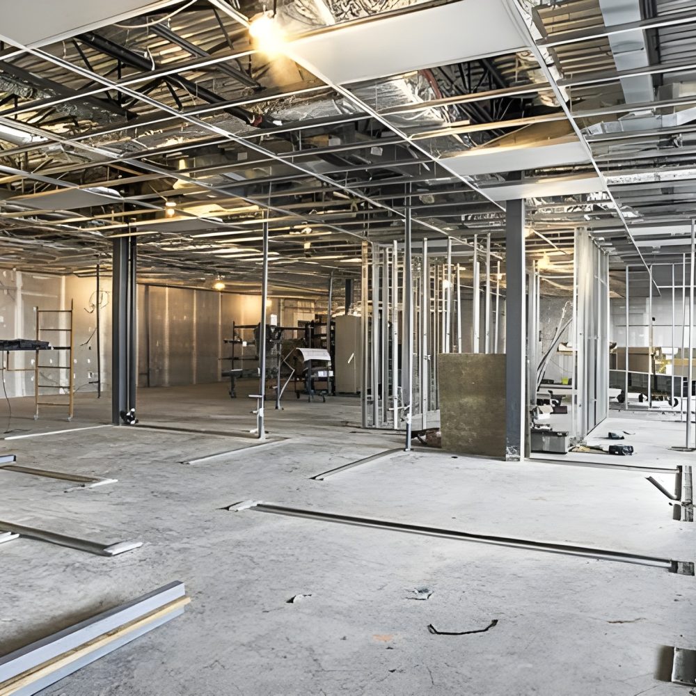A commercial space undergoing a complete tenant improvement build-out by Summit Building Group.